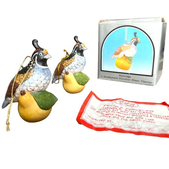 Two (2) Vtg 1991 Andrea by Sadek PARTRIDGE Porcelain Bisque Ornaments Japan 3" T - Picture 2 of 16